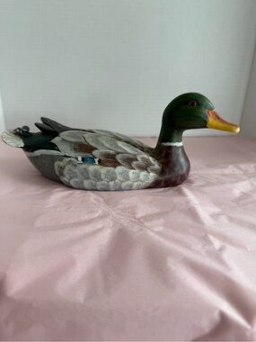Vintage Hand-Carved and Painted Wooden Male Mallard Decoy Figurine Collectible